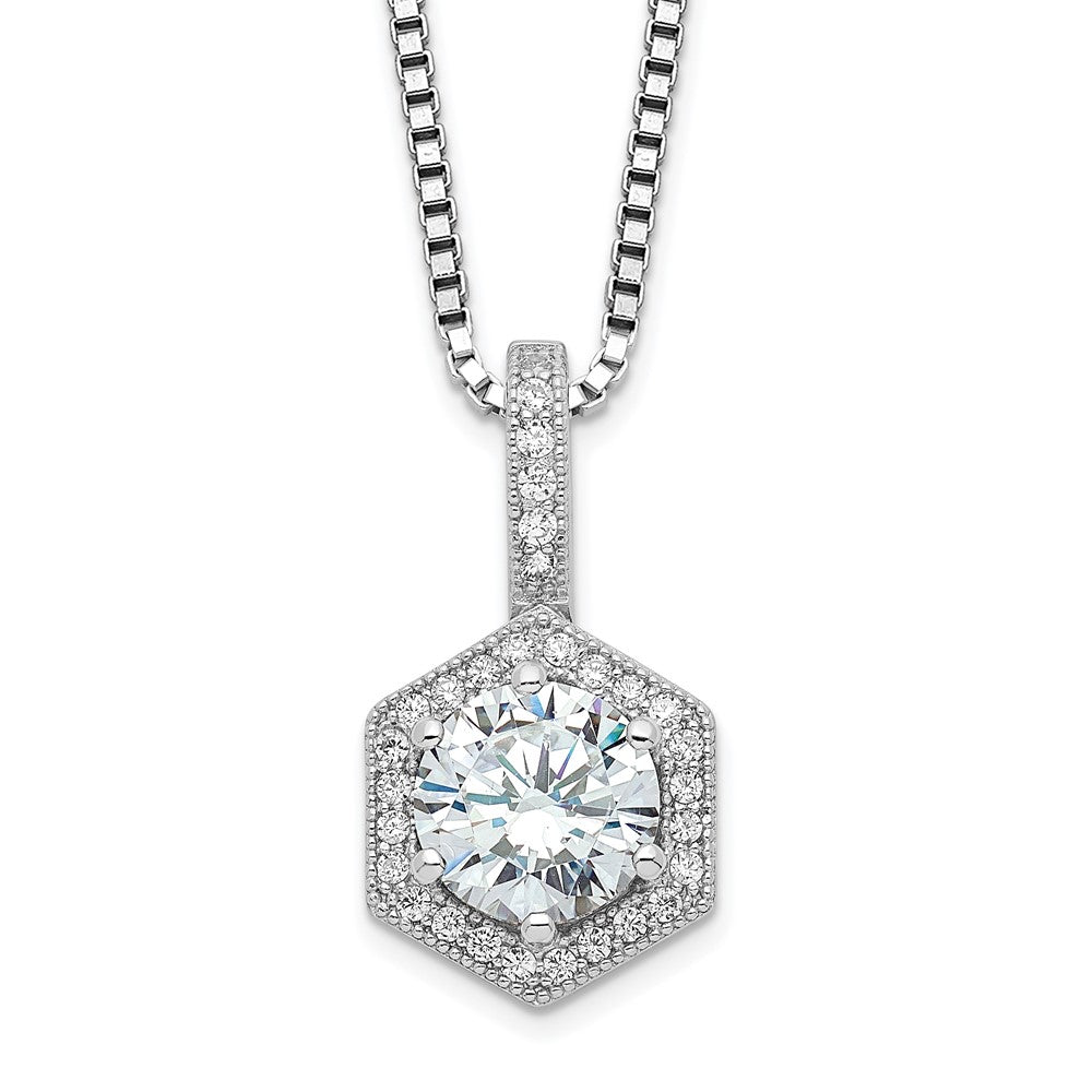 Sterling silver micro-pave CZ hexagon necklace