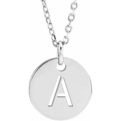 Initial disc necklace letter A in sterling silver