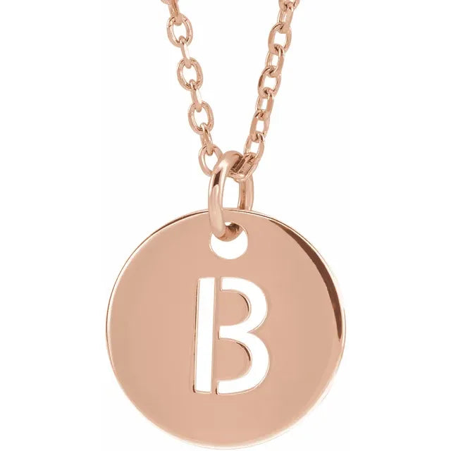 Initial disc necklace letter B in rose gold-plated sterling silver