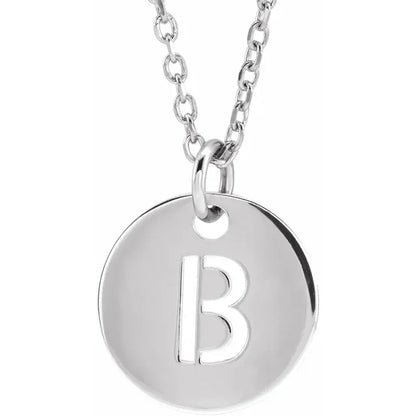 Initial disc necklace letter B in sterling silver