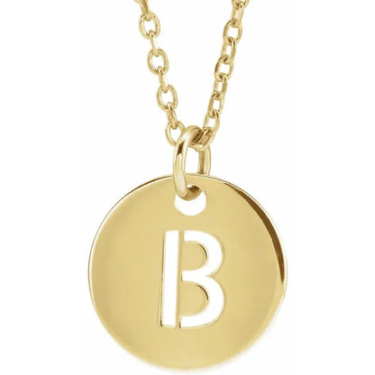 Initial disc necklace letter B in yellow gold-plated sterling silver