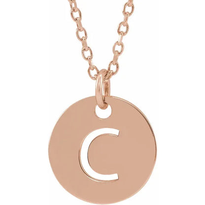 Initial disc necklace letter C in rose gold-plated sterling silver