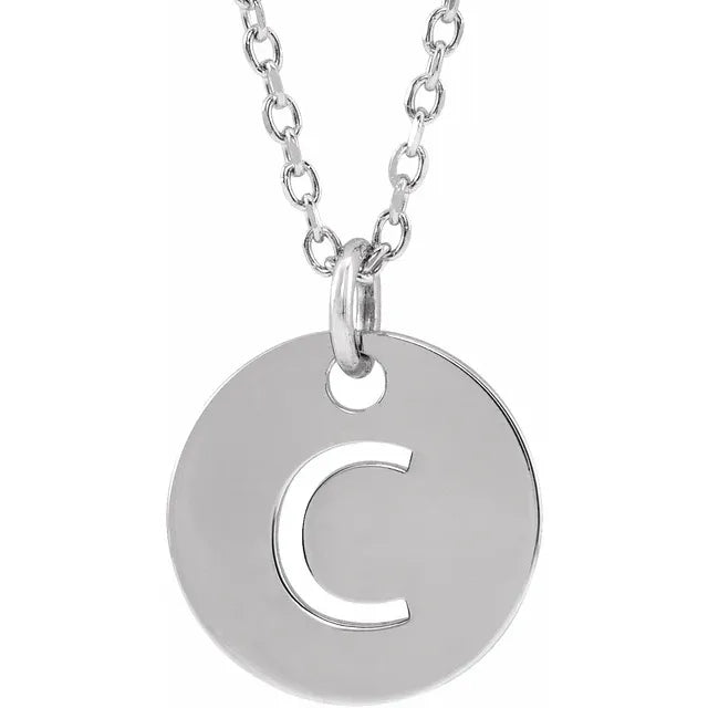 Initial disc necklace letter C in sterling silver