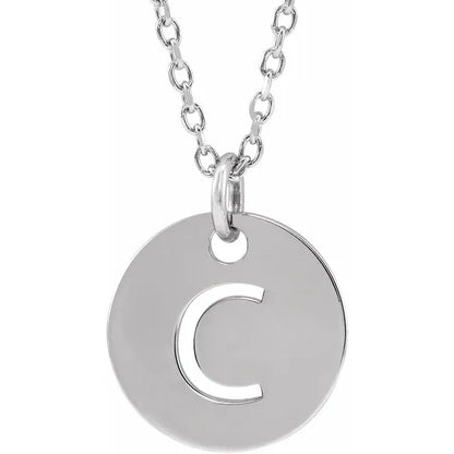Initial disc necklace letter C in sterling silver