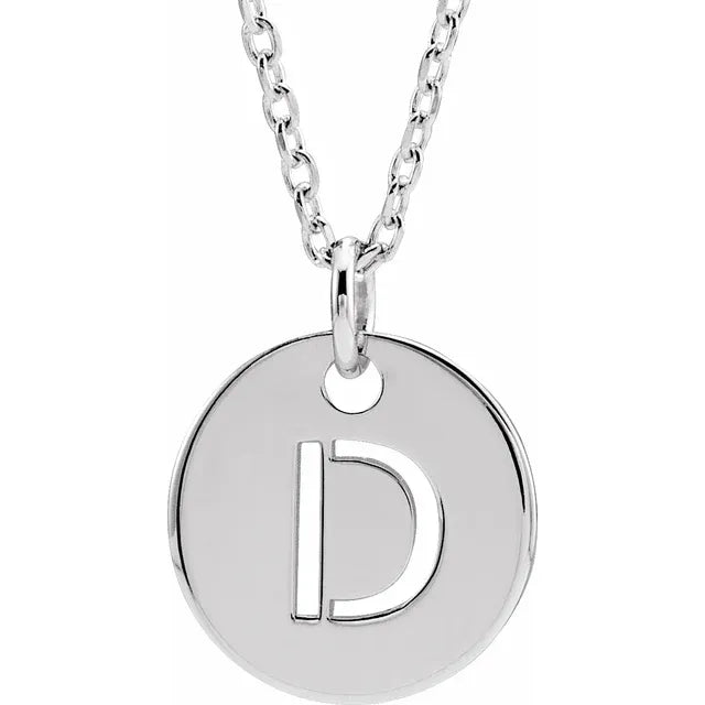 Initial disc necklace letter D in sterling silver