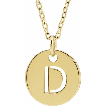 Initial disc necklace letter D in yellow gold-plated sterling silver