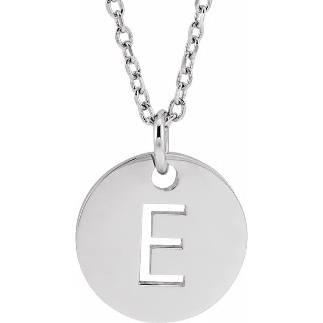 Initial disc necklace letter E in sterling silver
