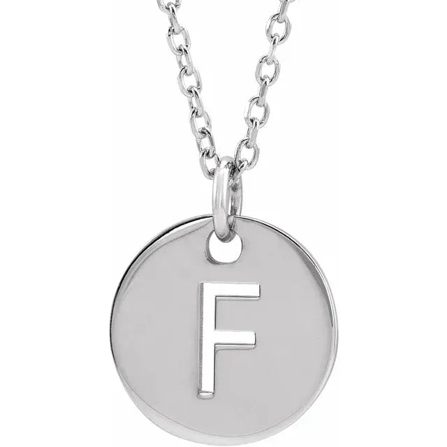 Initial disc necklace letter F in sterling silver
