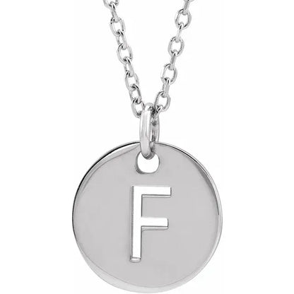 Initial disc necklace letter F in sterling silver