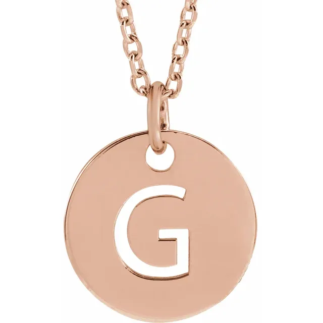 Initial disc necklace letter G in rose gold-plated sterling silver