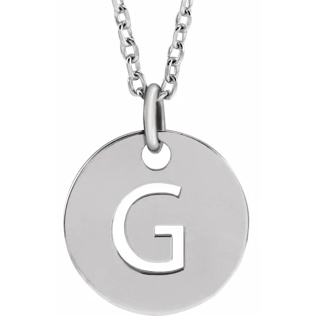 Initial disc necklace letter G in sterling silver