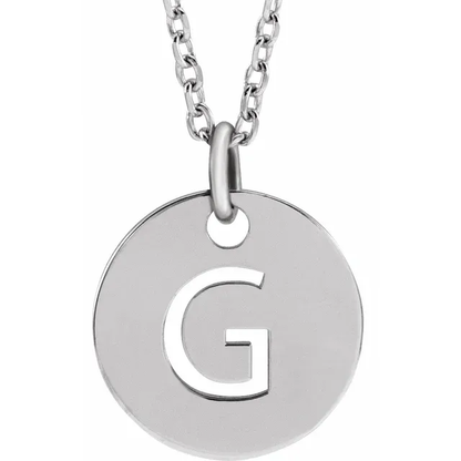 Initial disc necklace letter G in sterling silver