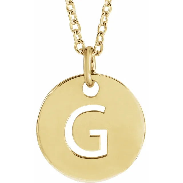Initial disc necklace letter G in yellow gold-plated sterling silver