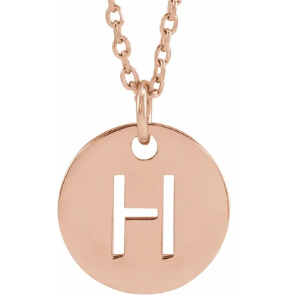 Initial disc necklace letter H in rose gold-plated sterling silver