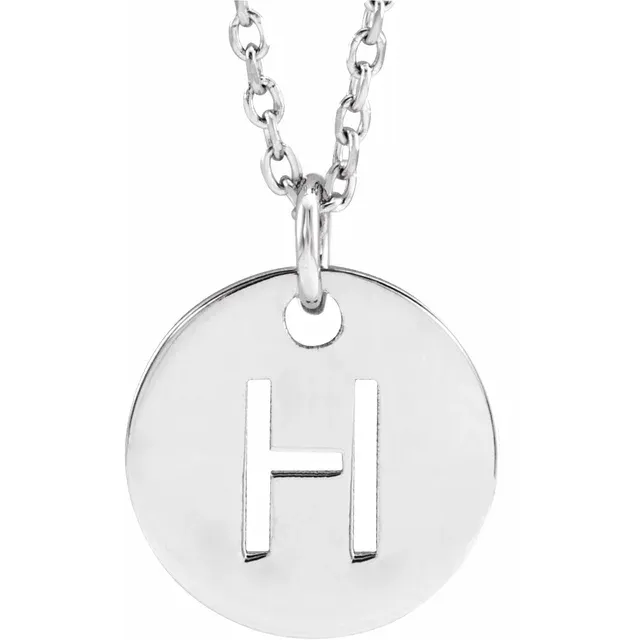 Initial disc necklace letter H in sterling silver