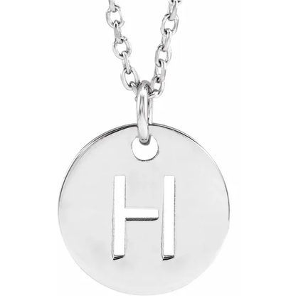 Initial disc necklace letter H in sterling silver