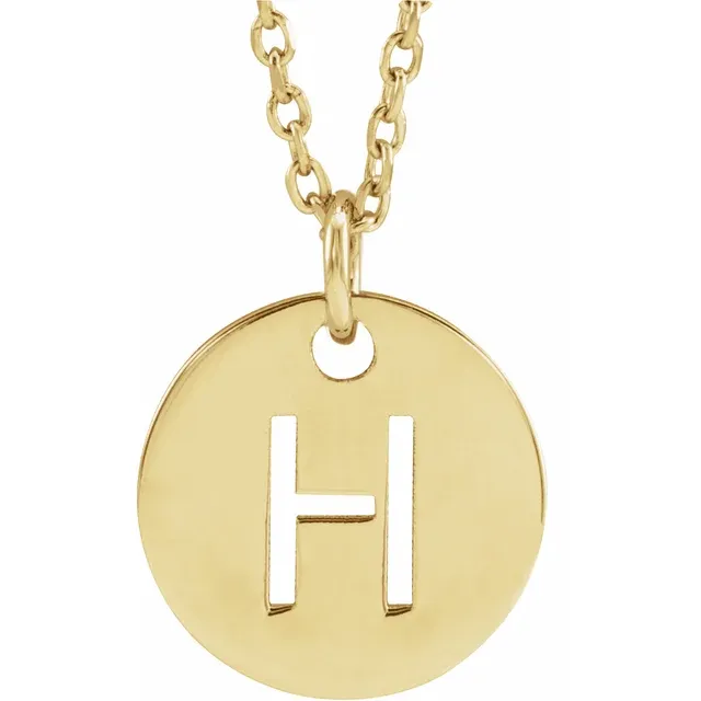 Initial disc necklace letter H in yellow gold-plated sterling silver