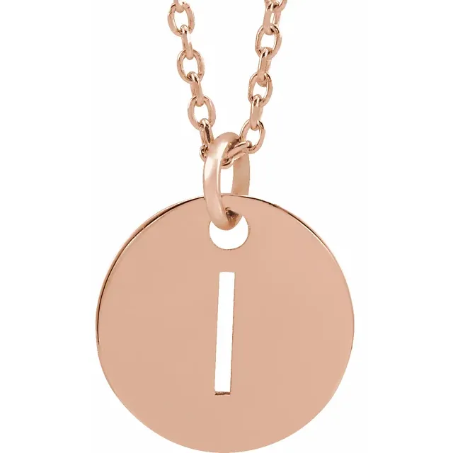 Initial disc necklace letter I in rose gold-plated sterling silver