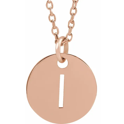 Initial disc necklace letter I in rose gold-plated sterling silver
