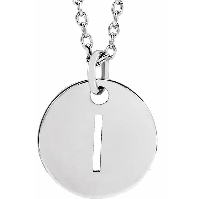 Initial disc necklace letter I in sterling silver