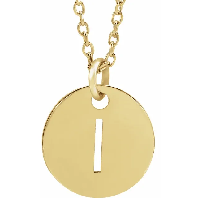 Initial disc necklace letter I in yellow gold-plated sterling silver