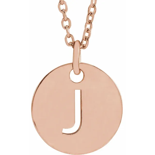 Initial disc necklace letter J in rose gold-plated sterling silver