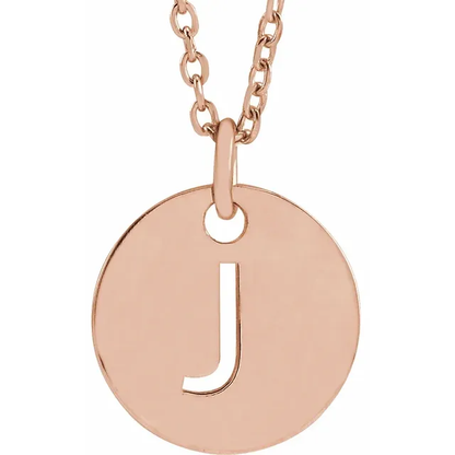 Initial disc necklace letter J in rose gold-plated sterling silver