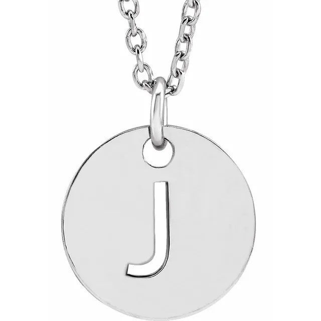 Initial disc necklace letter J in sterling silver