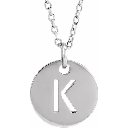 Initial disc necklace letter K in sterling silver