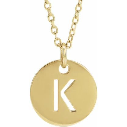Initial disc necklace letter K in yellow gold-plated sterling silver