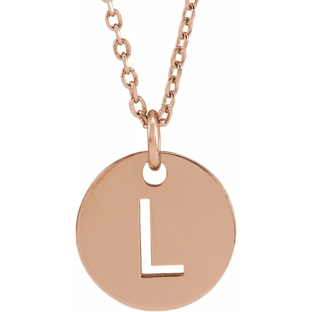 Initial disc necklace letter L in rose gold-plated sterling silver