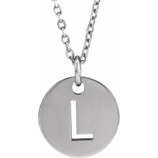 Initial disc necklace letter L in sterling silver