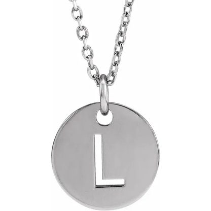 Initial disc necklace letter L in sterling silver
