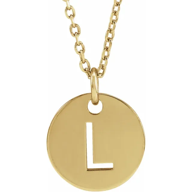 Initial disc necklace letter L in yellow gold-plated sterling silver