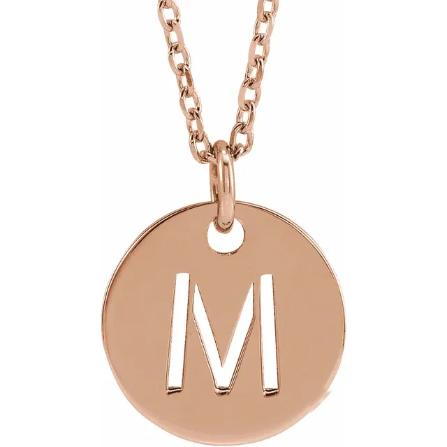 Initial disc necklace letter M in rose gold-plated sterling silver
