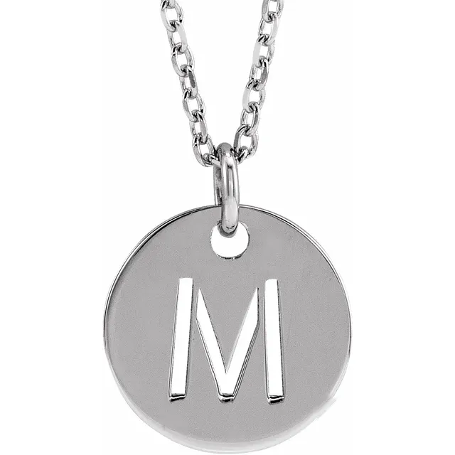 Initial disc necklace letter M in sterling silver