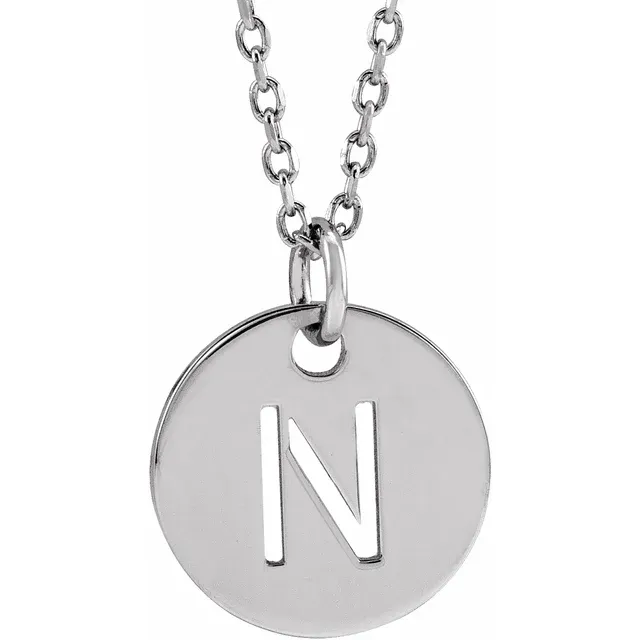 Initial disc necklace letter N in sterling silver