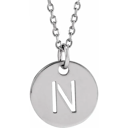 Initial disc necklace letter N in sterling silver