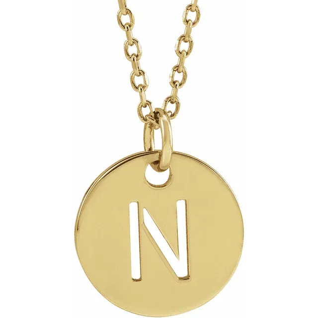 Initial disc necklace letter N in yellow gold-plated sterling silver