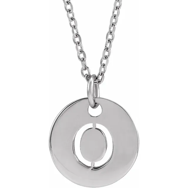 Initial disc necklace letter O in sterling silver