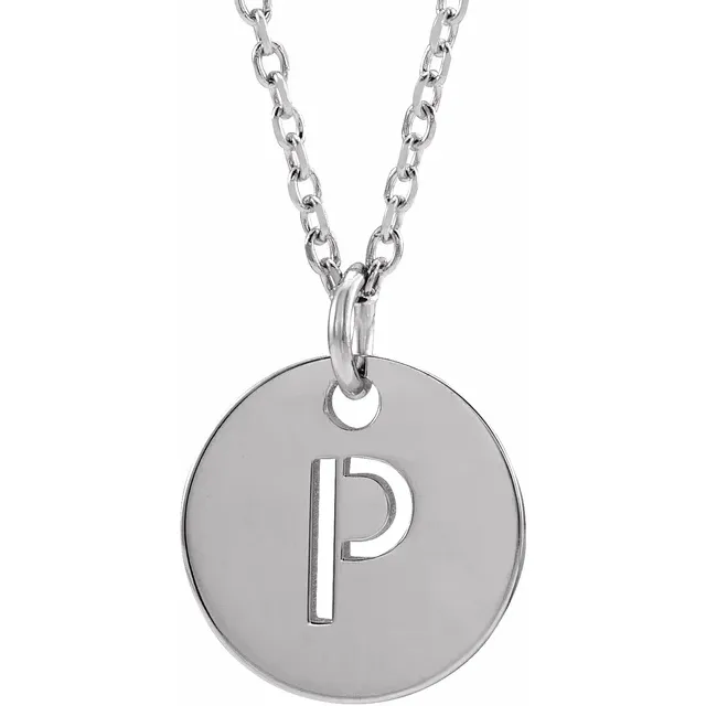 Initial disc necklace letter P in sterling silver
