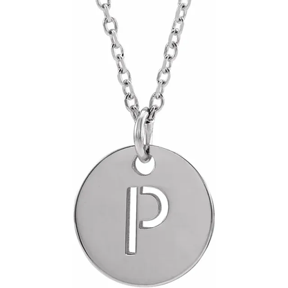 Initial disc necklace letter P in sterling silver
