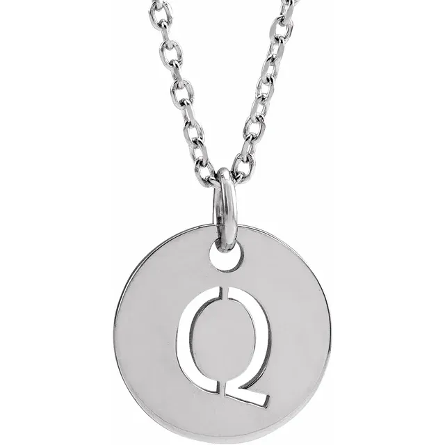 Initial disc necklace letter Q in sterling silver