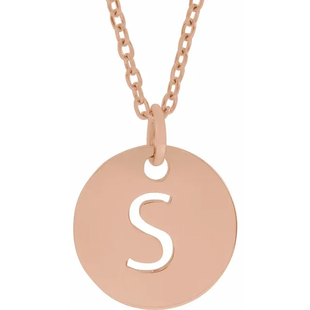 Initial disc necklace letter S in rose gold-plated sterling silver