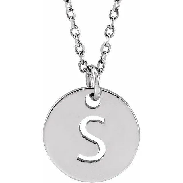 Initial disc necklace letter S in sterling silver
