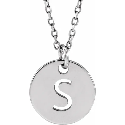 Initial disc necklace letter S in sterling silver