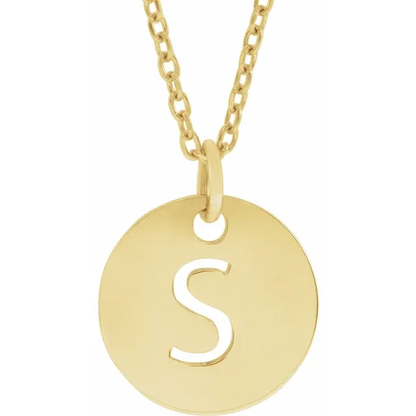Initial disc necklace letter S in yellow gold-plated sterling silver