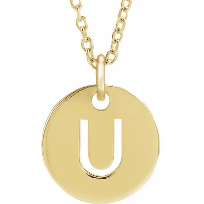 Initial disc necklace letter U in yellow gold-plated sterling silver