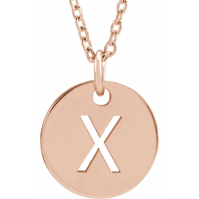 Initial disc necklace letter X in rose gold-plated sterling silver