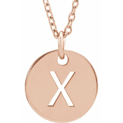 Initial disc necklace letter X in rose gold-plated sterling silver